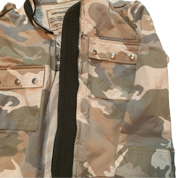 ZADIG & VOLTAIRE Sz M CAMO-Kacy Sunshine PRINT COTTON JACKET utility military - Picture 8 of 10